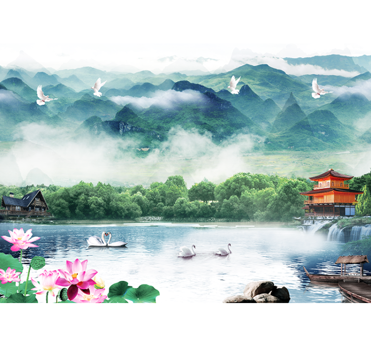 Serene Scene mountain wall mural - TenStickers