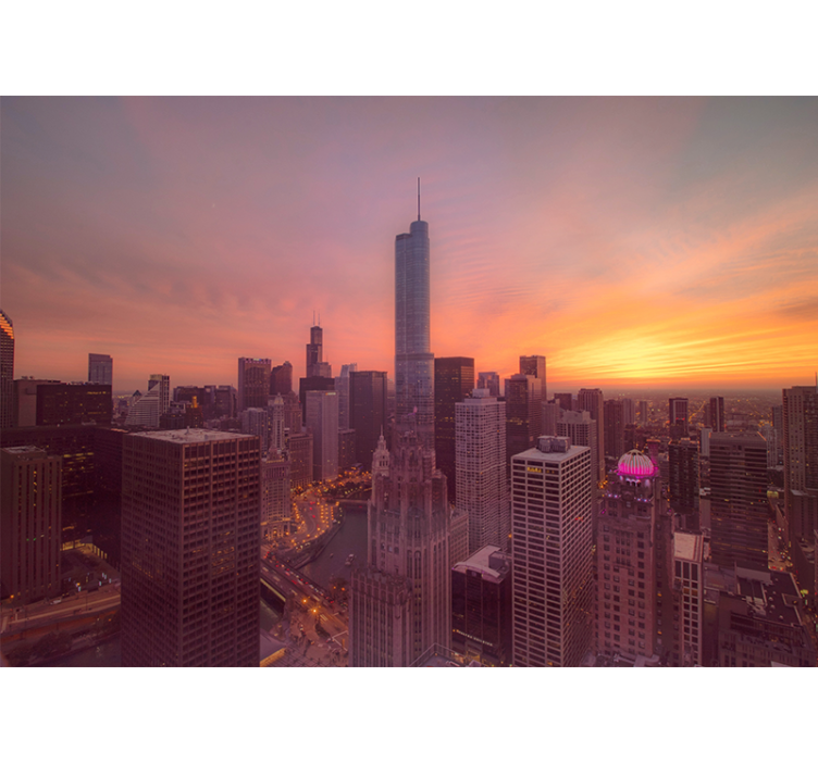 City wall mural chicago skyline sunset - TenStickers