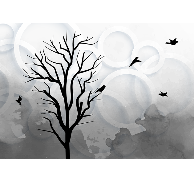 Tree mural silhouette of birds - TenStickers