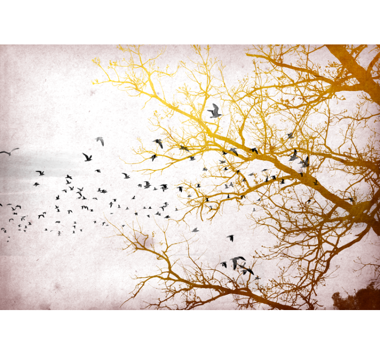 Golden Tree Birds wall mural - TenStickers