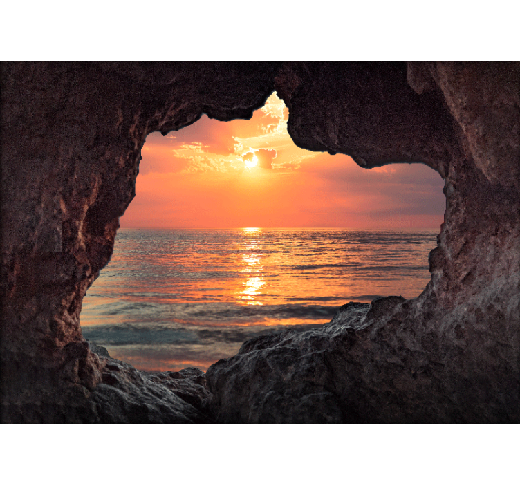 Visual effect cave sunrise ocean  wall Mural - TenStickers
