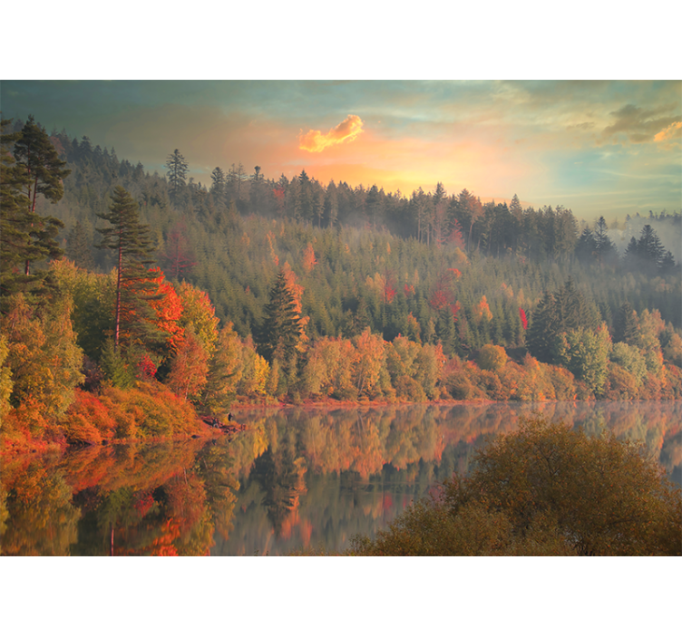 Colourful trees and calm lake tree mural - TenStickers