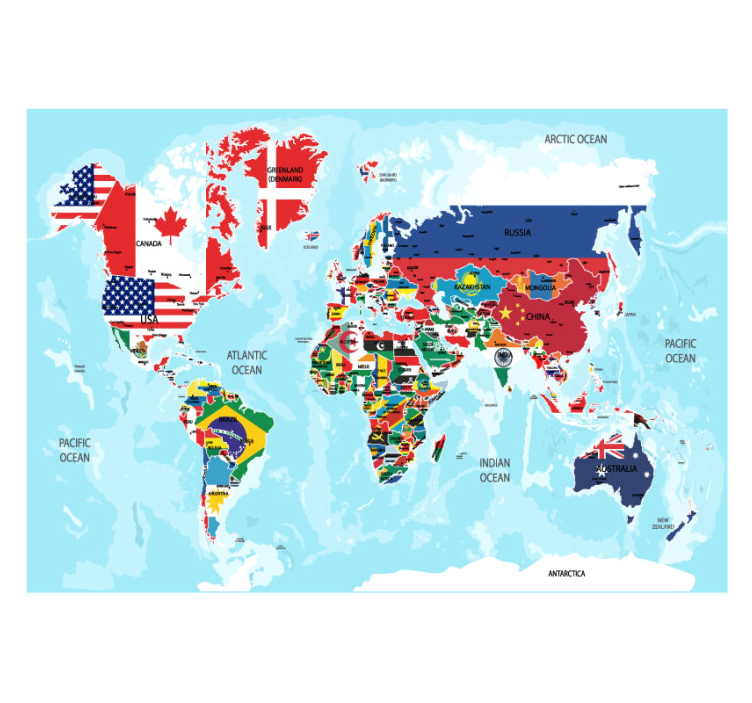 country flags world map mural - TenStickers