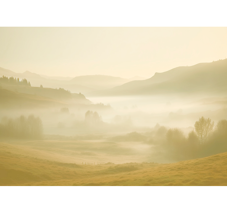 Beige and misty views Mountain wall mural - TenStickers