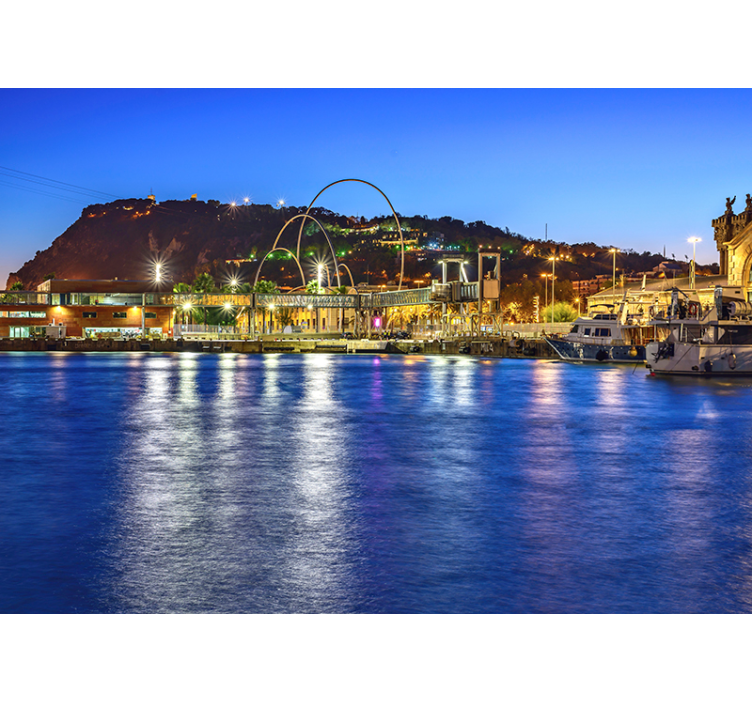 Harborside Evening Lights Barcelona mural - TenStickers