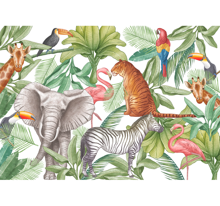 Watercolor animals design jungle wall mural - TenStickers