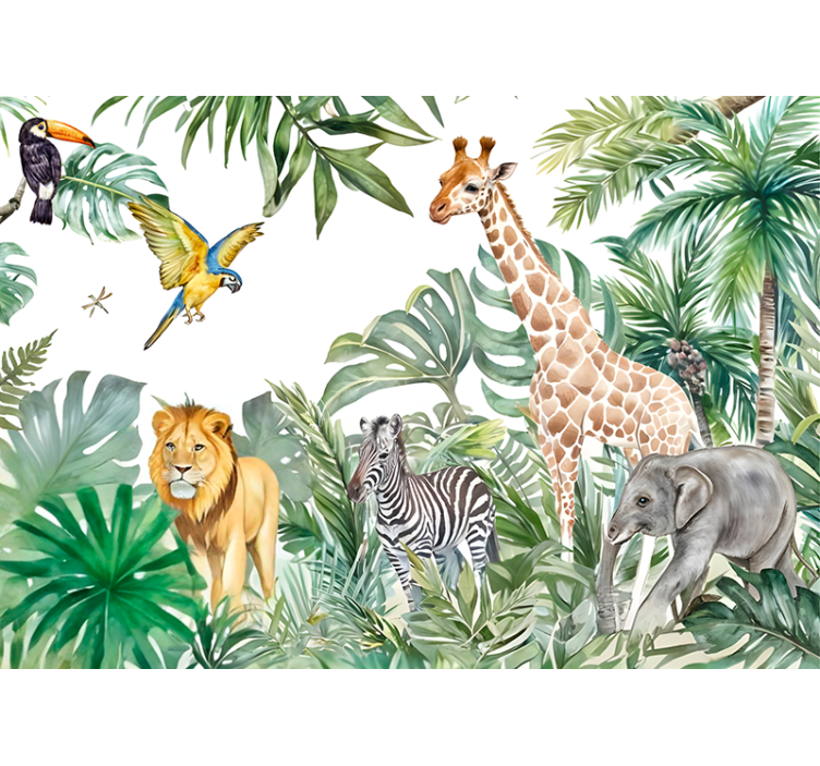 Tropical jungle wildlife wall mural - TenStickers