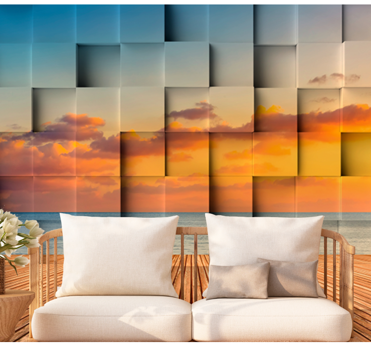3d wall mural sunset ocean view - TenStickers