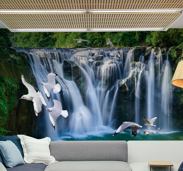 3D with waterfall Waterfall Wall Mural - TenStickers