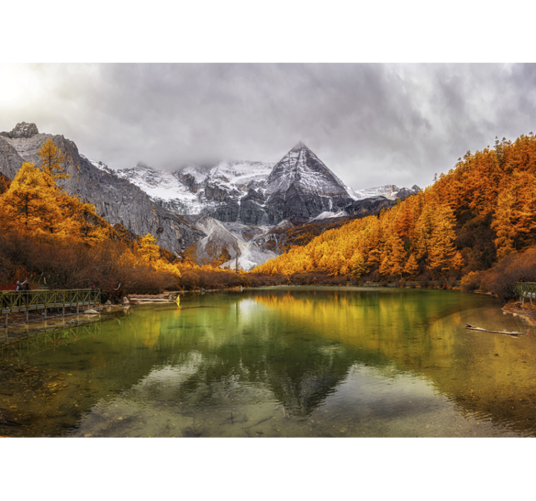 Autumnal Lake mountain wall mural - TenStickers