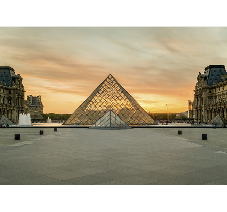 Paris wall mural louvre pyramid sunset - TenStickers