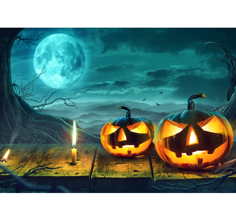 Halloween mural radiant pumpkin faces - TenStickers