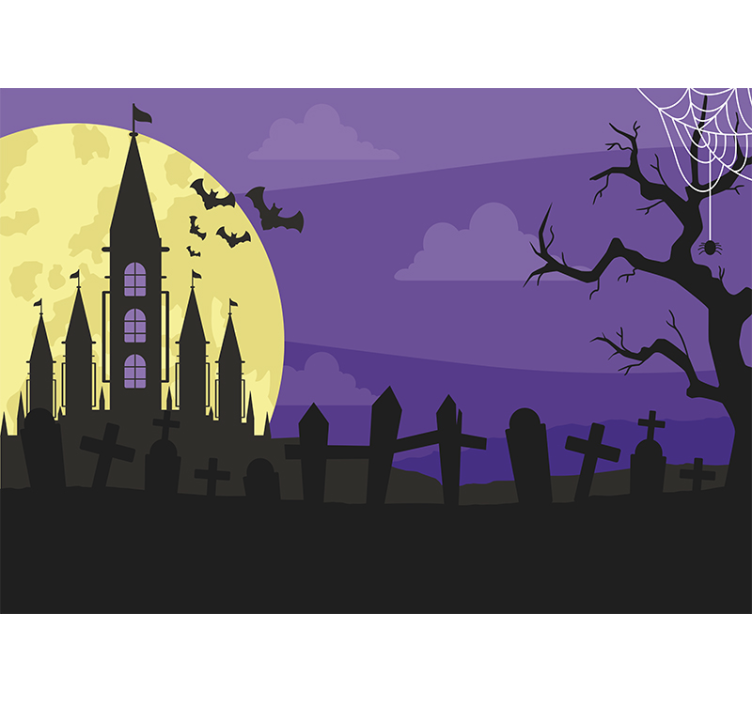 Halloween mural spooky castle scene - TenStickers