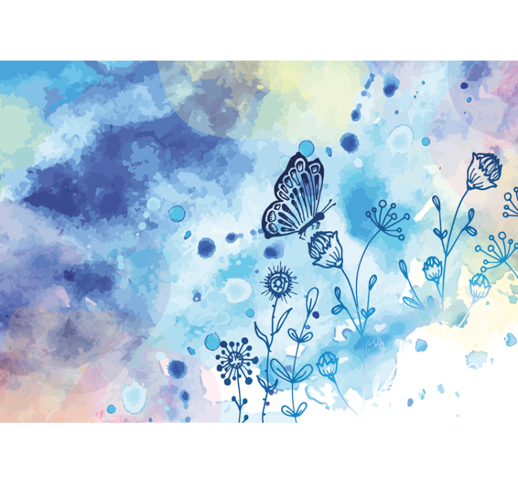 Floral draw and butterflies flower wall mural - TenStickers