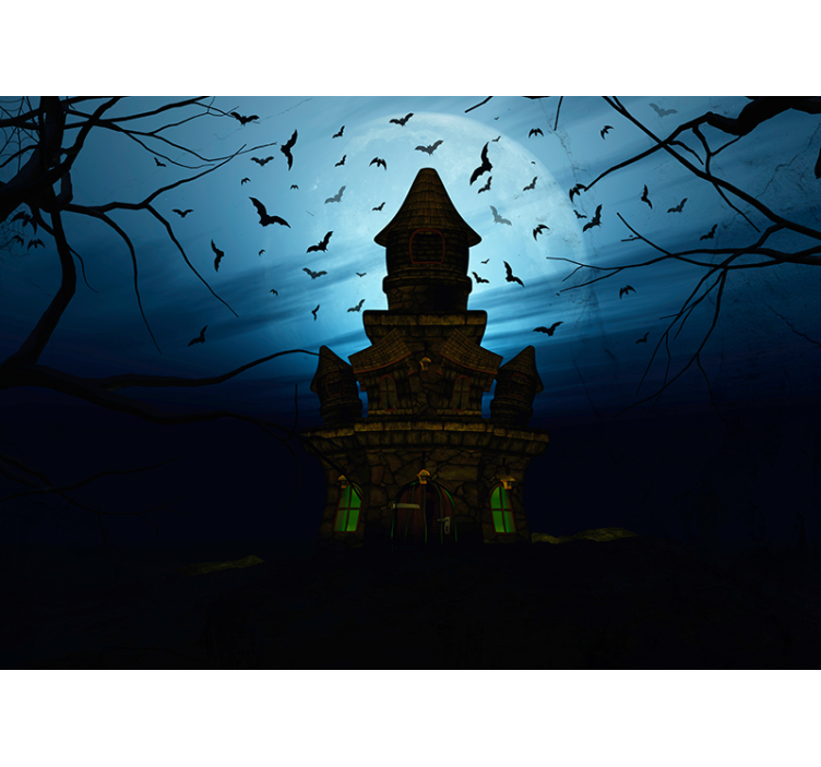 Halloween mural haunted castle silhouette - TenStickers