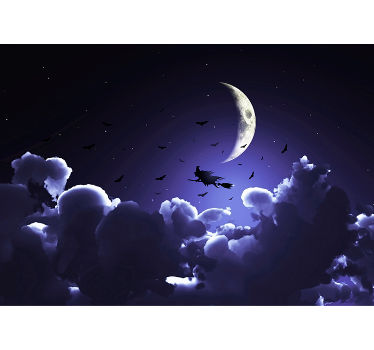 Witch in front of full moon wall mural - TenStickers