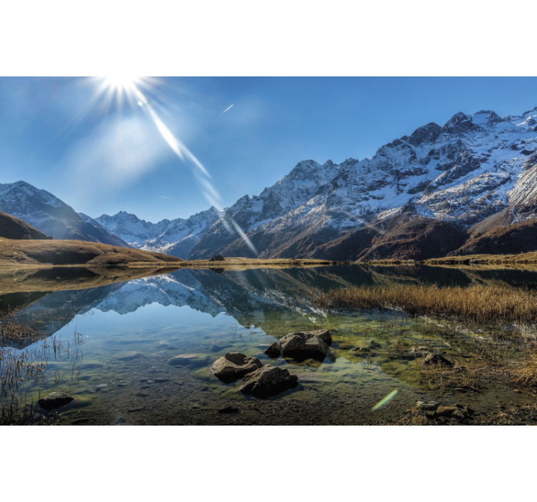 Lake and mountain foggy Mountain wall mural - TenStickers