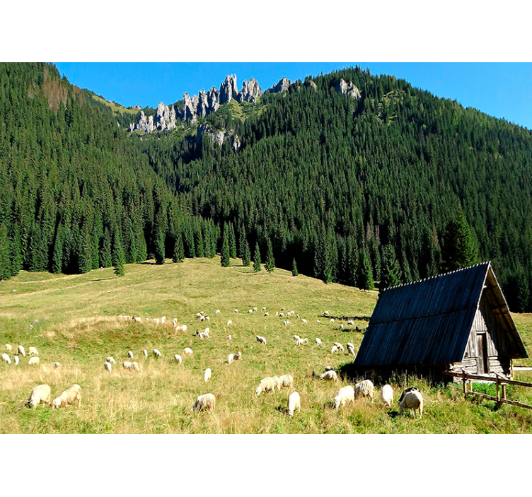 Mountainous Greenery Scene landscape mural wallpaper - TenStickers