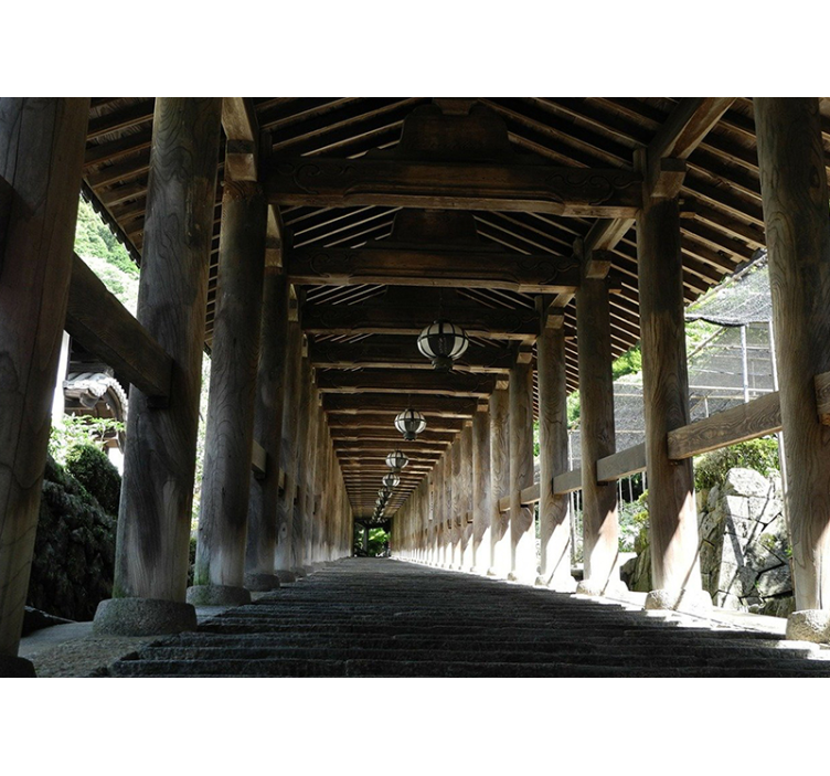 Corridor with wooden pillars 3D Wall Mural - TenStickers