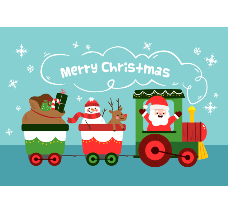 Cartoon train Christmas wall mural - TenStickers