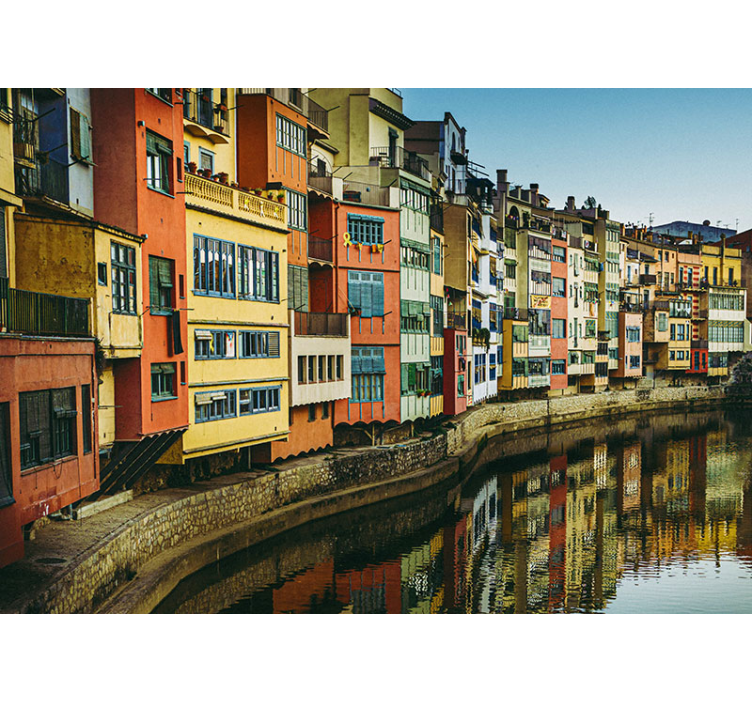 City wall mural colorful riverfront houses - TenStickers
