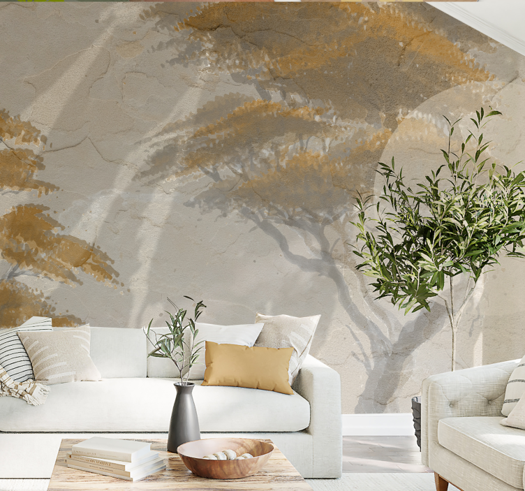 Graceful tree silhouettes mural for living room - TenStickers
