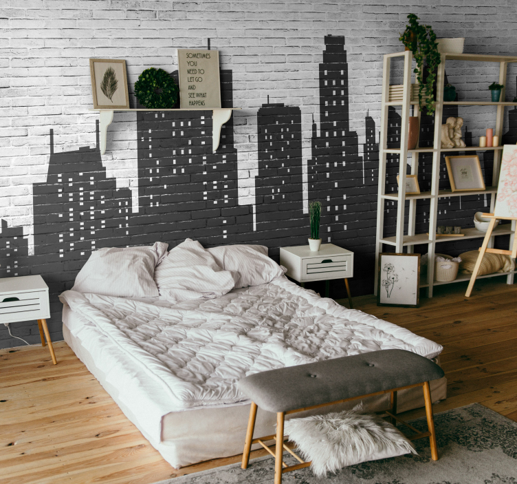 Brickwall skyline wall mural wallpaper - TenStickers