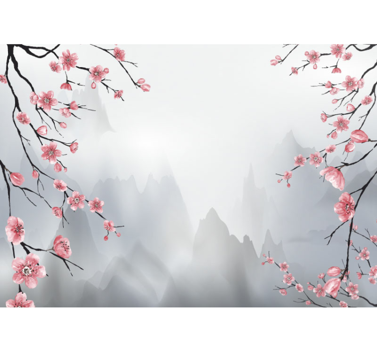Cherry blossom and mountains wall mural - TenStickers