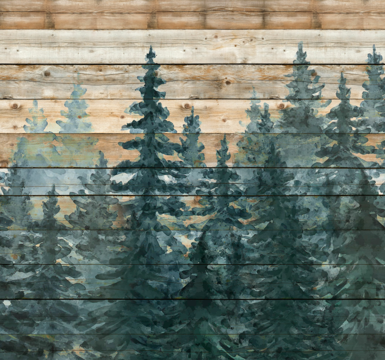 Watercolor trees living room wall mural - TenStickers