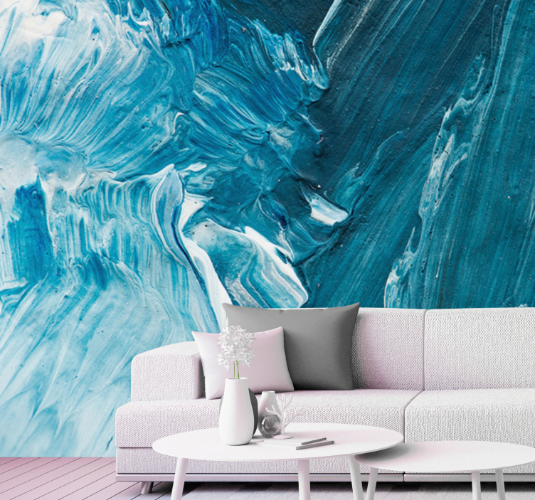 Abstract wall mural in blue artistic swirls - TenStickers