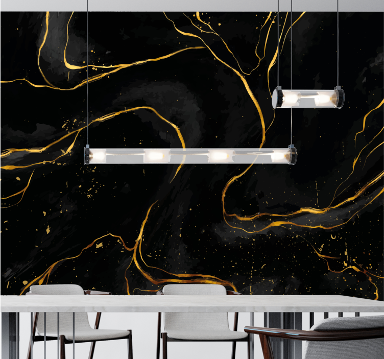 Abstract wall mural with elegant gold lines - TenStickers