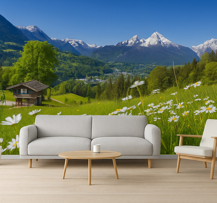 Alpine Chalet in Summer mountain wall mural - TenStickers