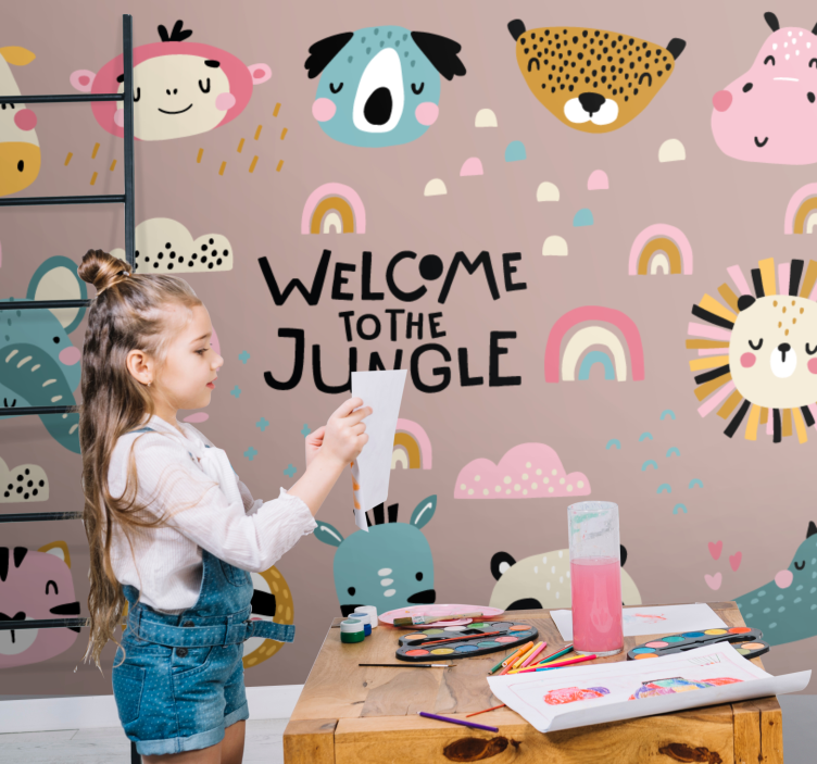 Animal wall mural cute jungle creatures - TenStickers