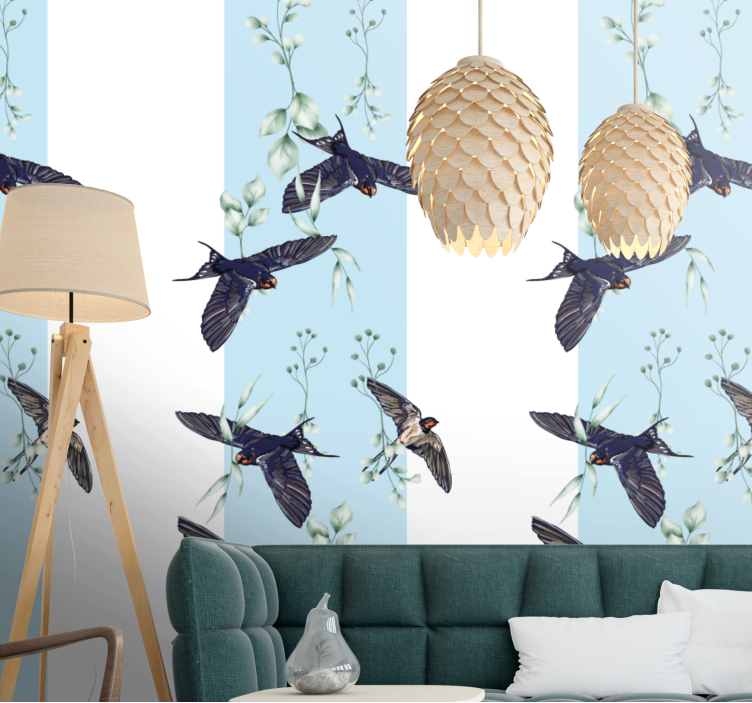 Animal wall mural swallows and greenery - TenStickers