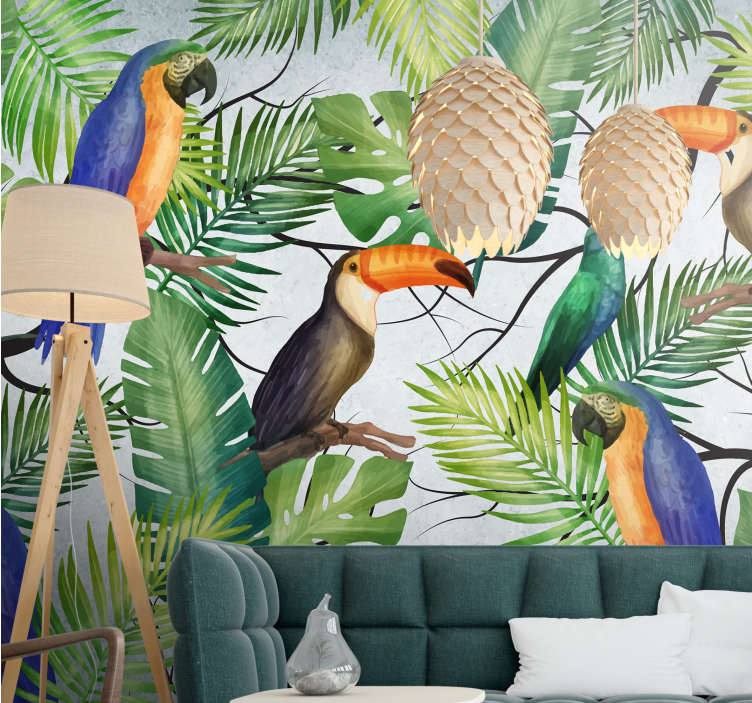 Animal wall mural tropical birds theme - TenStickers