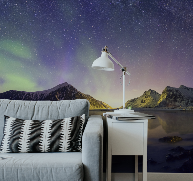 Aurora borealis with snow mountain wall mural - TenStickers