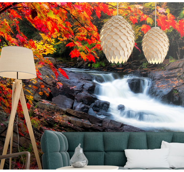 Autumn landscape with leaves Waterfall Mural - TenStickers