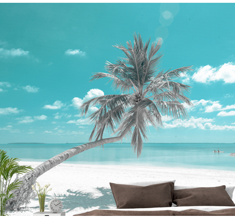 Beach with leaning palm tree sea mural - TenStickers