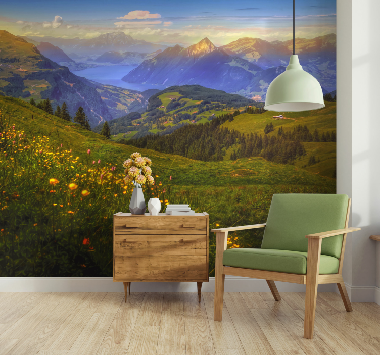 Beautiful grass field with nature wall mural - TenStickers