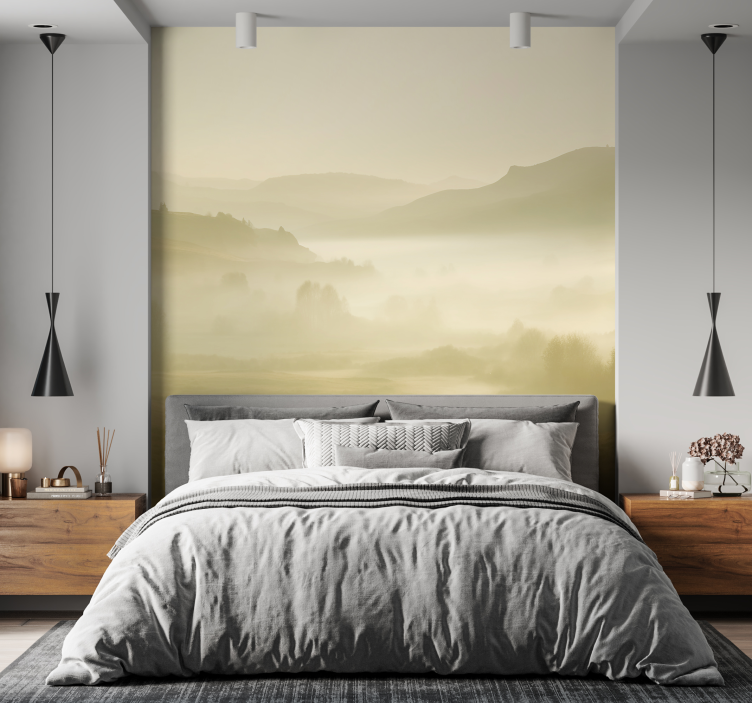 Beige and misty views Mountain wall mural - TenStickers