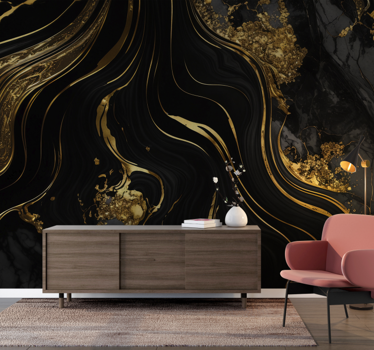 Black and gold marble living room wall mural - TenStickers