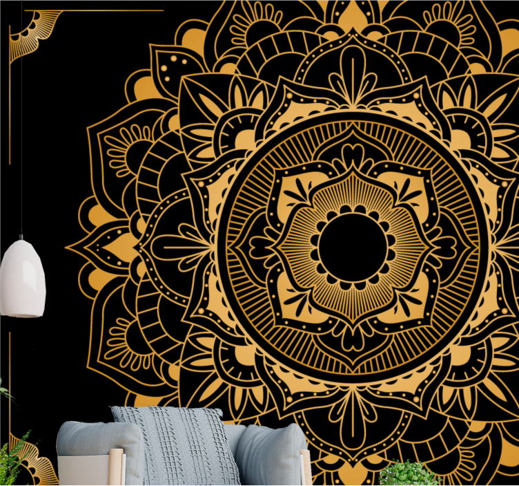 Black and golden Mandala Wall Mural - TenStickers