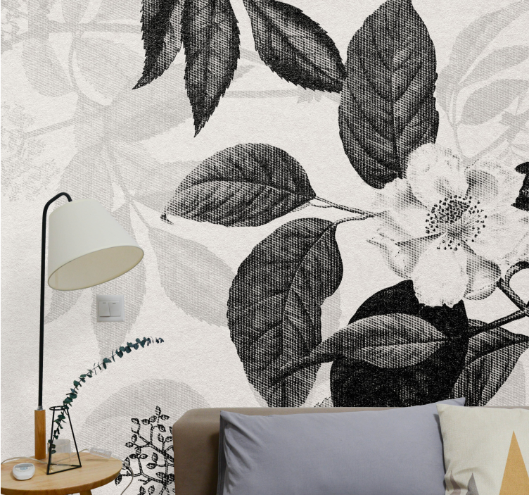Black and white painted leaves wall mural - TenStickers