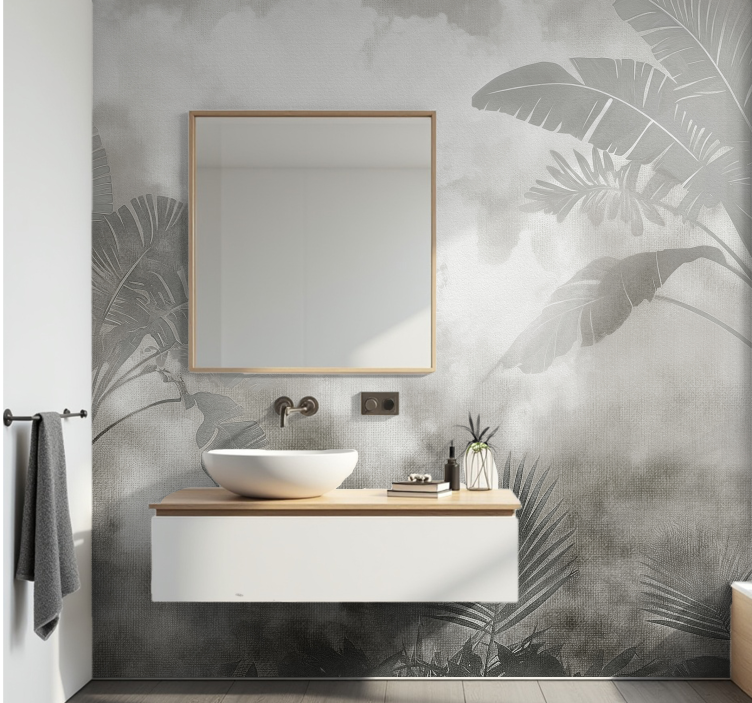 Black and white palms bathroom mural - TenStickers