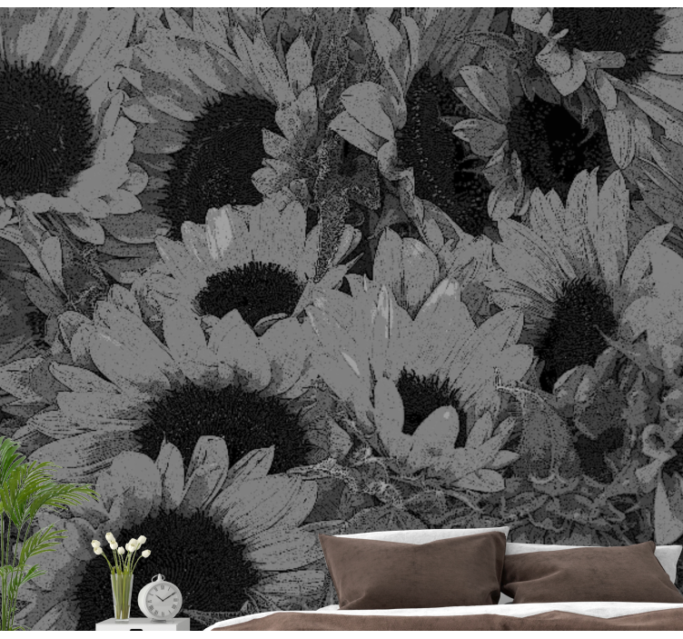 Black and white Sunflower wall mural - TenStickers
