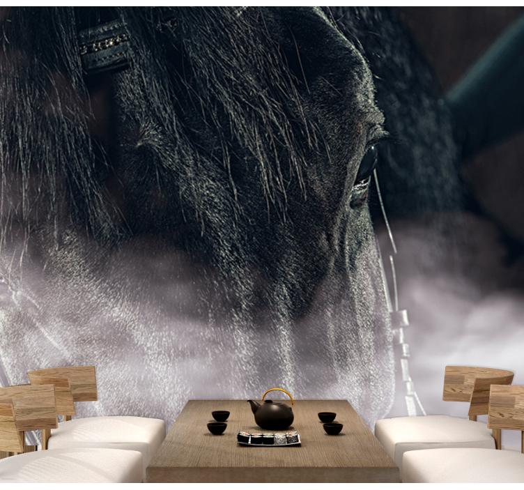 Black horse from the fog wall mural - TenStickers