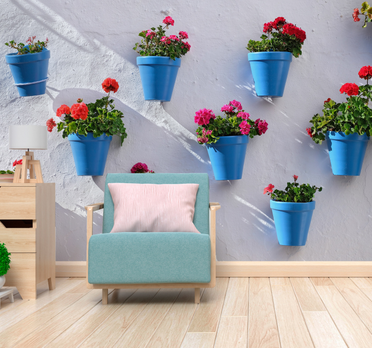 Blue flowerpots wall mural - TenStickers