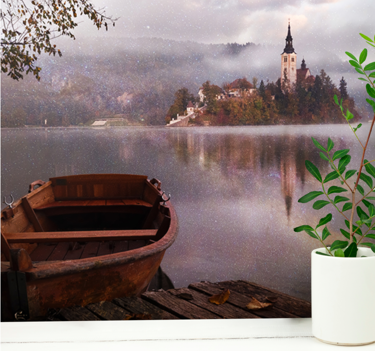 Castle with lake fantasy wall mural - TenStickers