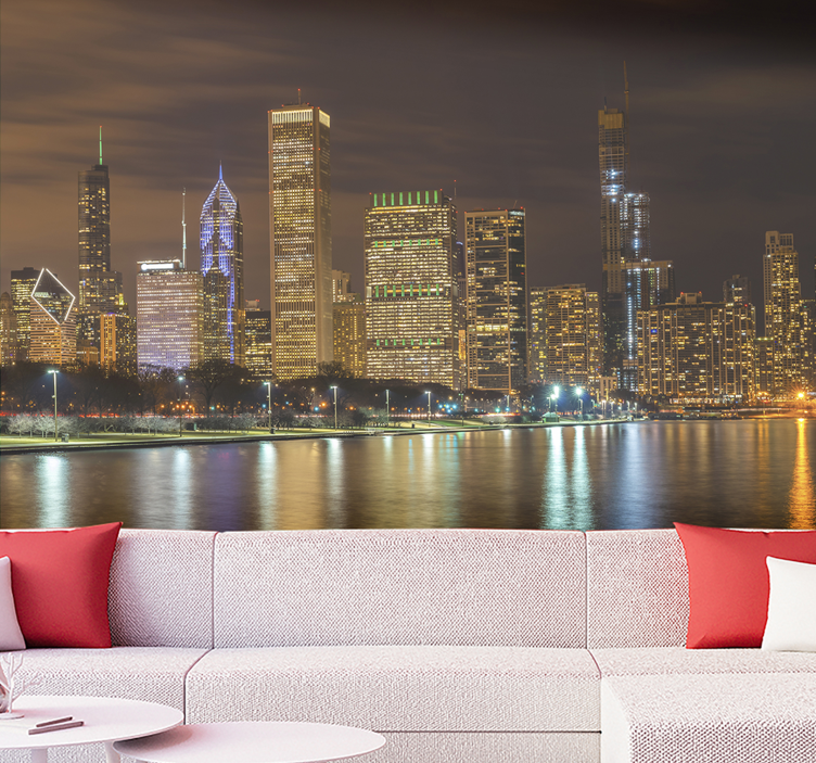 Chicago night with michigan lake Bedroom Murals - TenStickers