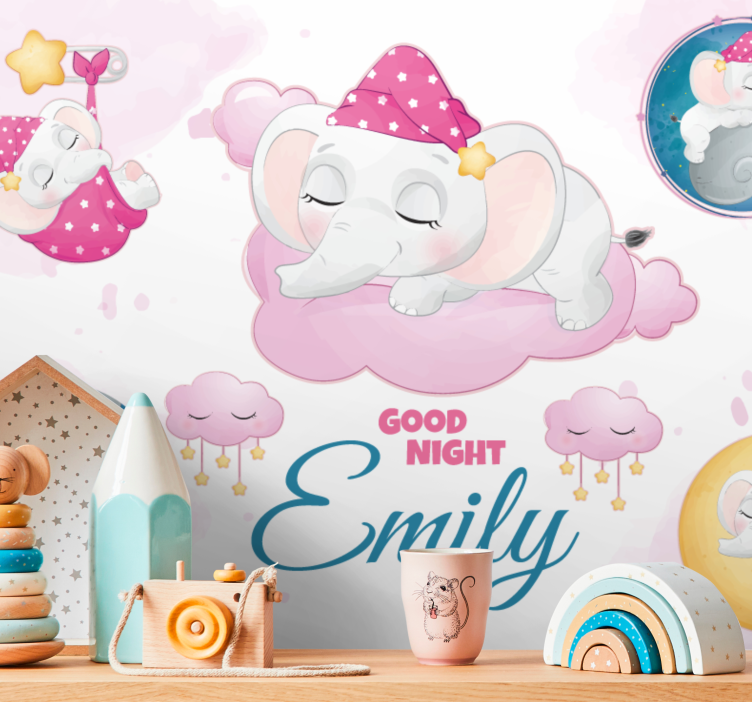 Children wall mural sleeping elephants in clouds - TenStickers